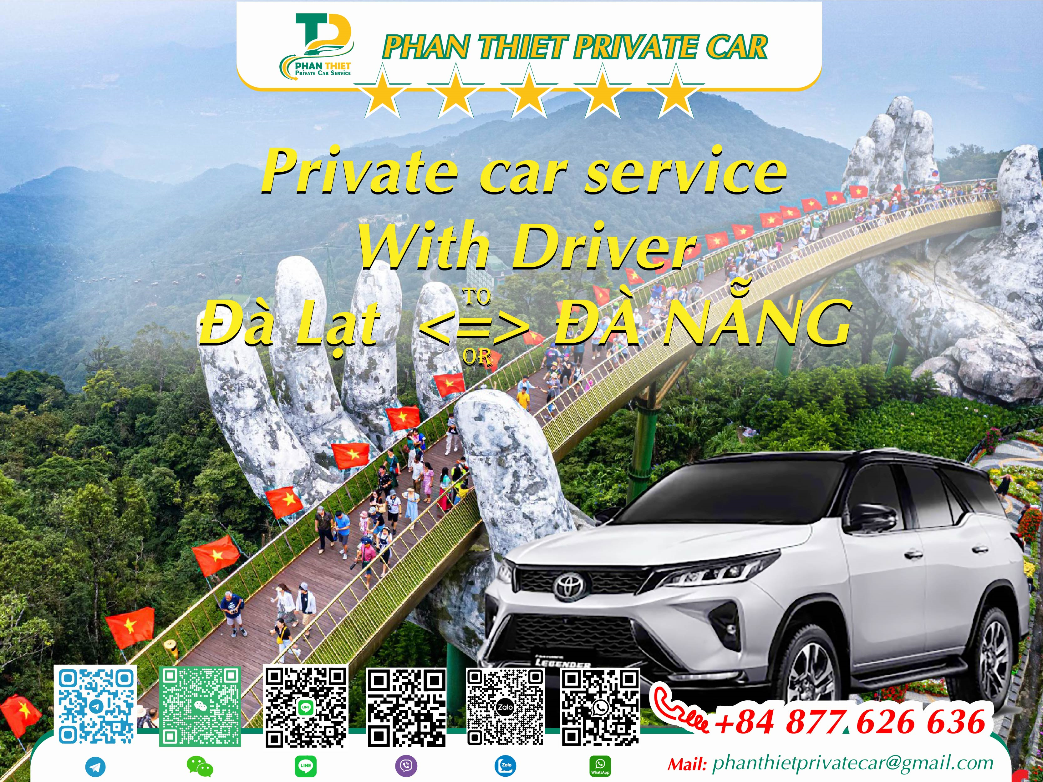 Car rental Da Lat <=> Da Nang (private car with driver)